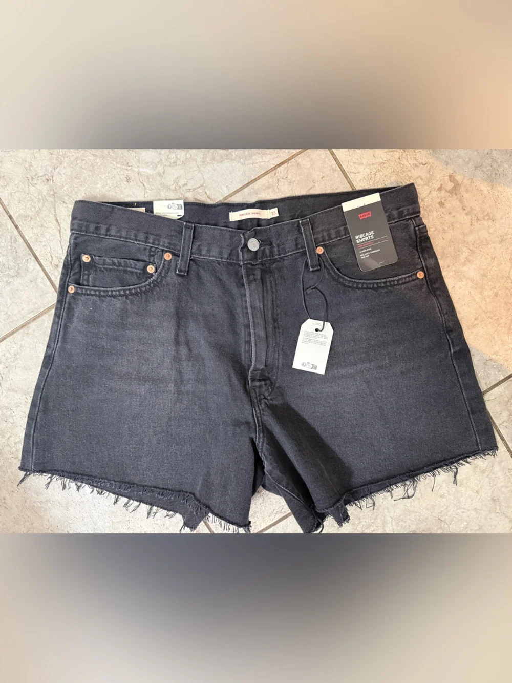 Levi's Black Frayed Hem Denim Shorts